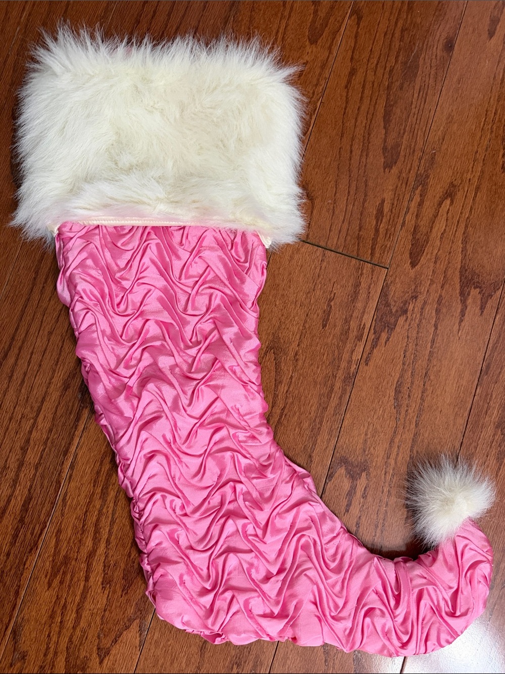 Vintage Bombay satin pink & faux fur stocking